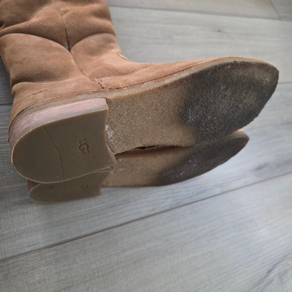 UGG Sibley Knee Tall Sheepskin Lined Suede Camel Brown Boots Women Sz 8.5 - Picture 7 of 14